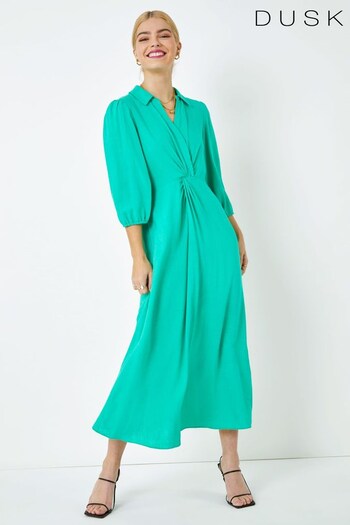 Dusk Green Twist Front Maxi Shirt Dress (K51081) | £50