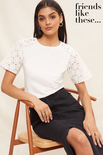 Trending: Top & Short Sets White Flutter Sleeve Broderie T-Shirt (K51189) | £28