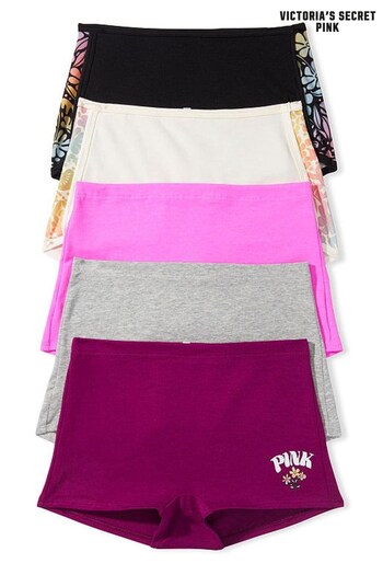 Victoria's Secret PINK Pink Creamer Magenta Black Grey Cotton Short Knickers 5 Pack (K51368) | £25