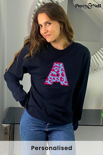 Embroidered Initial Sweatshirt - Leopard by Percy & Nell (K51394) | £36
