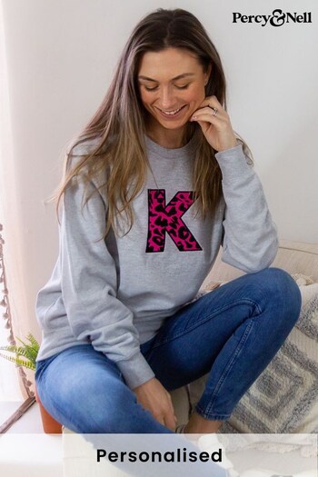Embroidered Initial Sweatshirt - Leopard by Percy & Nell (K51395) | £36