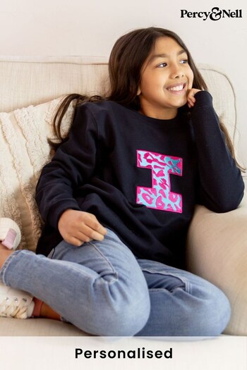 Younger Kids Embroidered Initial Sweatshirt - Leopard by Percy & Nell (K51405) | £26