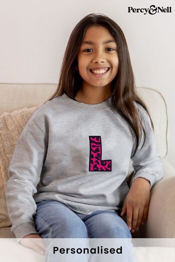 Younger Kids Embroidered Initial Sweatshirt - Leopard by Percy & Nell (K51407) | £26