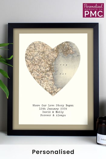 Personalised 1896 - 1904 Revised Map Heart Black Framed Print by PMC (K51496) | £25