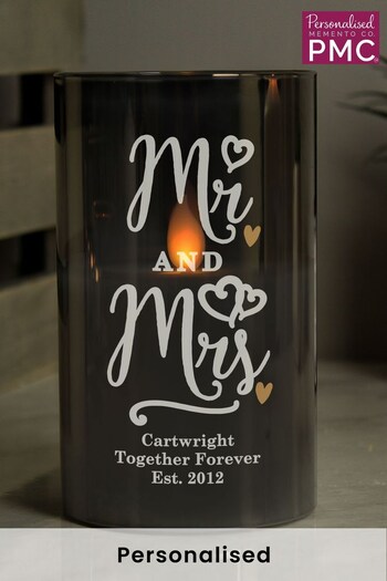 Personalised Mr & Mrs Smoked Glass LED Candle by PMC (K51498) | £20