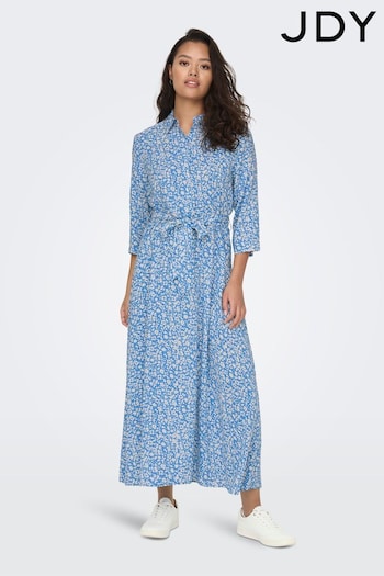 JDY Blue Ditsy Floral Printed Midi Shirt Dress (K51519) | £38