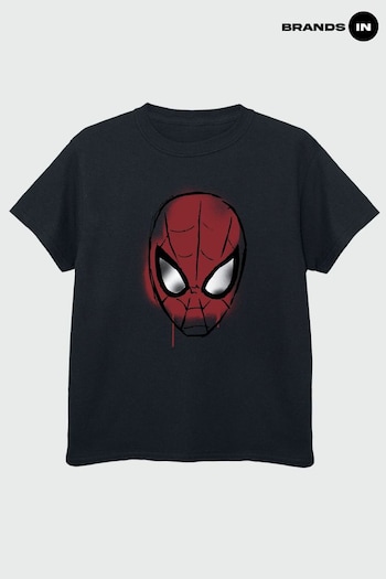 Brands In Black Spider-Man Sketch Spider Face Boys Black T-Shirt (K51549) | £18