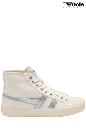 Gola Off White/ Silver Coaster Flame High Canvas Lace-Up High-Top Trainers - Ladies (K51700) | £65