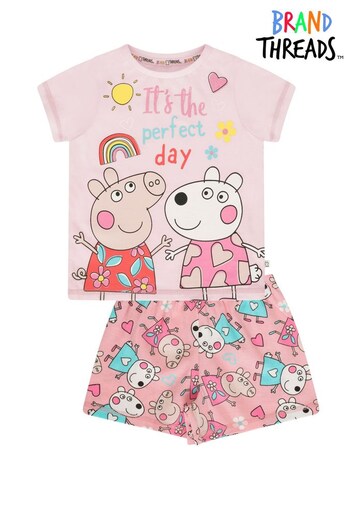 Brand Threads Pink Peppa Pig Girls Short Pyjamas (K51816) | £15