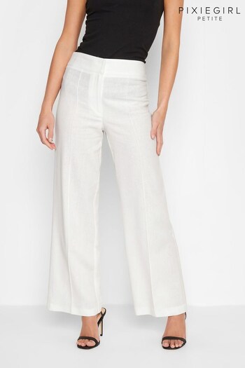 PixieGirl Petite White Wide Leg Linen Trousers With A Touch Of Linen (K51828) | £38