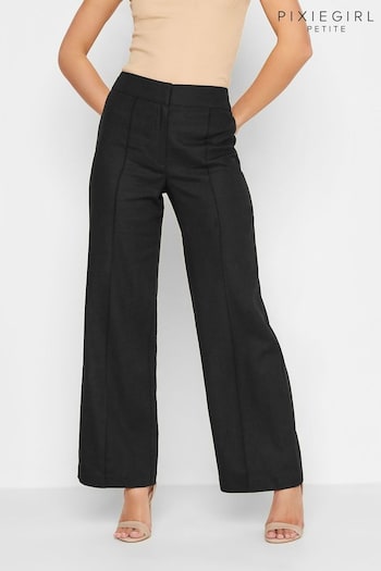 PixieGirl Petite Black Wide Leg Linen Trousers With A Touch Of Linen (K51832) | £38