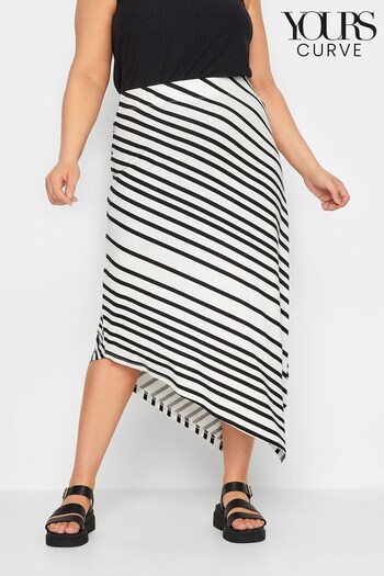 Yours Curve White Aysmetric Stripe Skirt (K51856) | £29