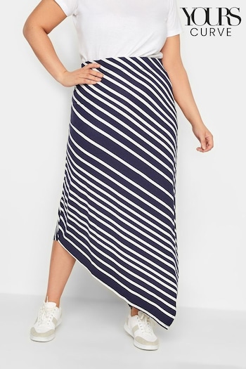 Yours Curve Blue Aysmetric Stripe Skirt (K51857) | £29