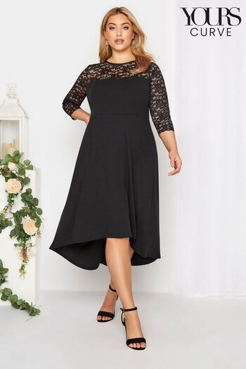Yours Curve Black London Lace High Low Dress (K52086) | £43