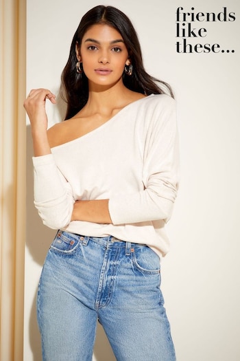 Candles & Home Fragrance Neutral Soft Cosy Jersey Slash Neck Long Sleeve Tunic Top (K52209) | £22