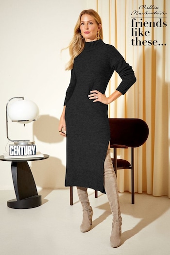 Friends Like These Black Petite Cosy Roll Neck 3/4 Sleeve Knitted Midi Dress (K52219) | £38