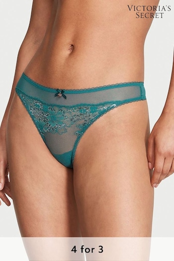 Victoria's Secret Black Ivy Green Lace Thong Knickers (K52518) | £14