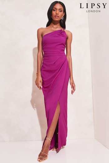 Lipsy Purple Petite Cut Out One Shoulder Split Maxi Dress (K52559) | £48