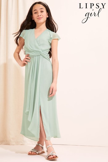 Lipsy Sage Green Angel Sleeve Occasion Maxi Dress - Teen (K52614) | £41 - £45