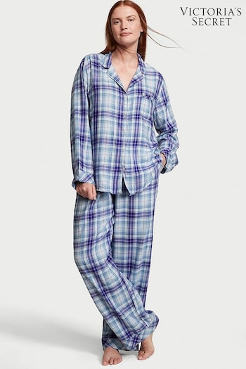 Victoria's Secret Ballad Blue Pop Tartan Flannel Long Pyjamas (K52643) | £49