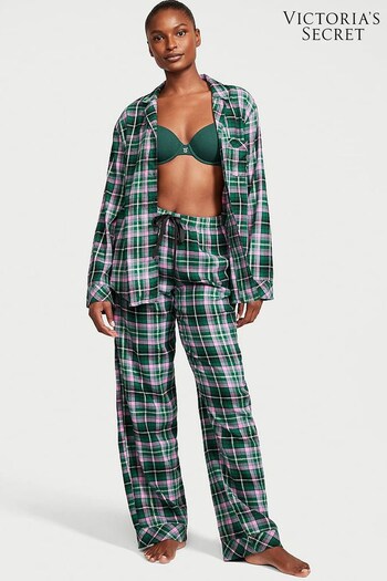 Victoria's Secret Green Pop Tartan Flannel Long Pyjamas (K52644) | £49