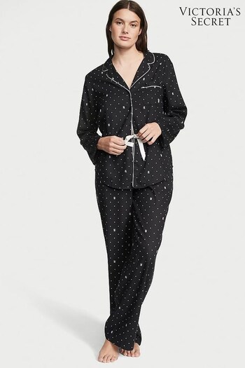 Victoria's Secret Black Logo Dot Flannel Long Pyjamas (K52651) | £49
