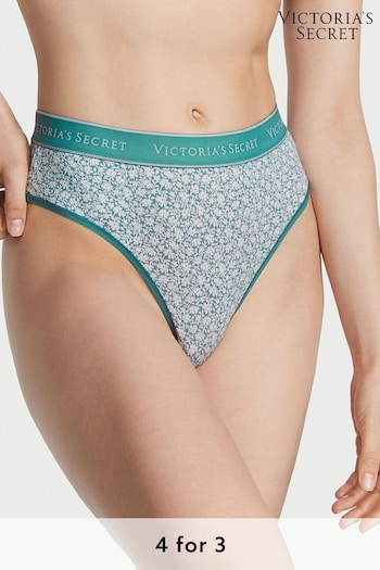Victoria's Secret French Sage Green Ditsy Floral Logo High Leg Wide Side Thong Knickers (K52697) | £9