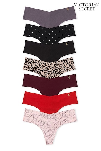Victoria's Secret Black/Grey/Red/Leopard Thong No Show Knickers Multipack (K52700) | £35