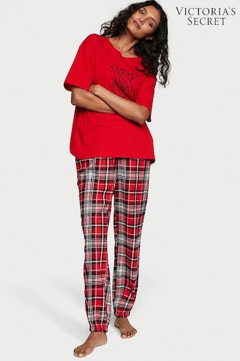 Victoria's Secret Lipstick Red Heritage Tartan Long Cuffed Pyjamas (K52712) | £45