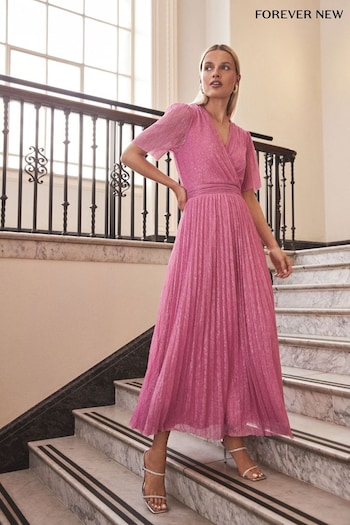 Forever New Pink Isabella Wrap Plisse Midi Dress (K52855) | £115