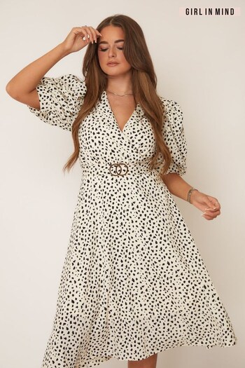 Girl In Mind White Polka Dot Nadine Long Sleeve Polka Dot Belted Midi Dress (K53089) | £44