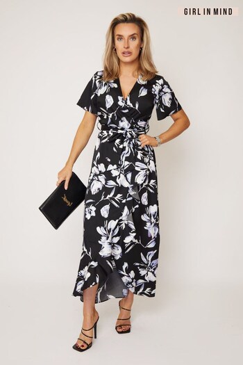 Girl In Mind Black Floral Farren Wrap Maxi Dress (K53092) | £44