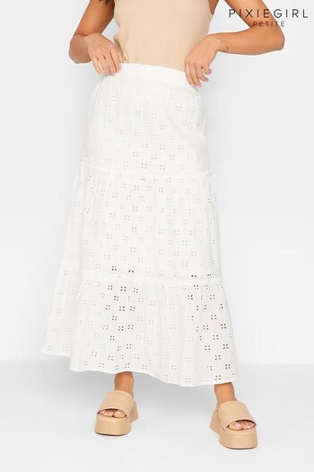 PixieGirl Petite White Broderie Maxi Skirt (K53163) | £38