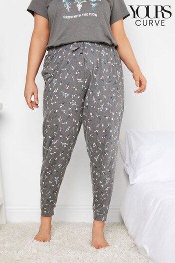Yours Curve Grey Sketchy Floral Cuffed Pyjama Pant (K53323) | £17