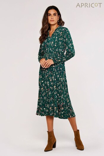 Apricot Green Multi Meadow Flower Ruffle Midi Dress (K53465) | £35