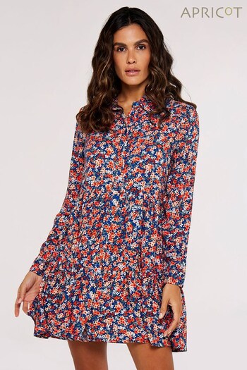 Apricot Blue Multi Printed Tiered Shirt Dress (K53471) | £35