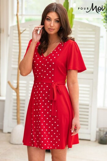Pour Moi Red Priya Slinky Jersey Panel Short Sleeve Dress (K53523) | £45