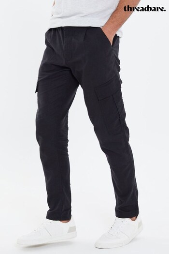 Threadbare Black Linen Blend Pull On Cargo Trousers (K53597) | £32