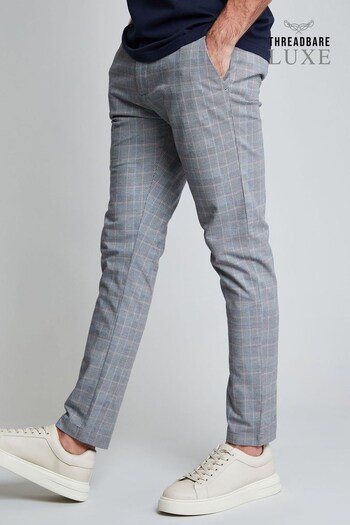 Threadbare Grey Luxe Check Chino Trousers with Stretch (K53601) | £34