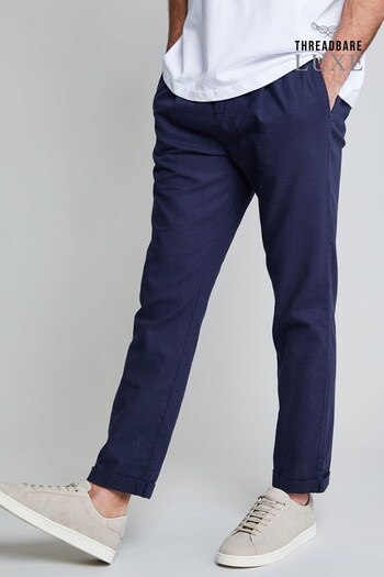 Threadbare Blue Luxe Linen Blend Drawstring Trousers (K53611) | £30