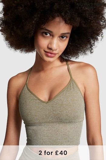 Victoria's Secret PINK Dusted Olive Marl Green Cropped Sports Bra (K53644) | £26