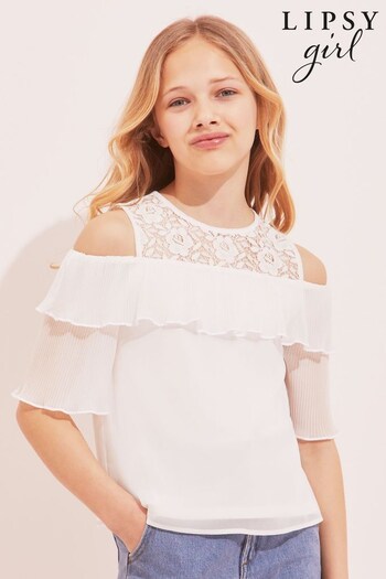 Lipsy White Pleated Cold Shoulder Top (K53654) | £16 - £22