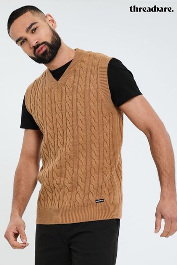 Threadbare Brown V-Neck Cable Knit Vest (K53661) | £20