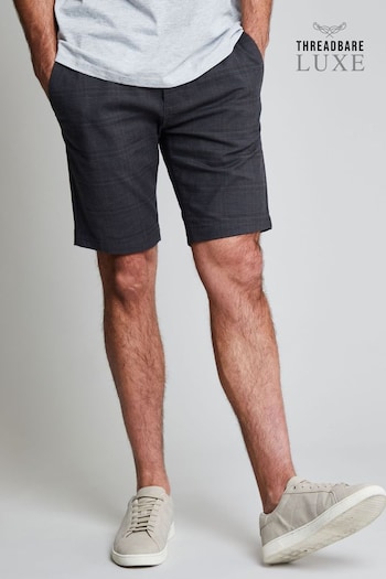 Threadbare Black Luxe Cotton Check Slim Fit Chino Shorts With Stretch (K53687) | £25