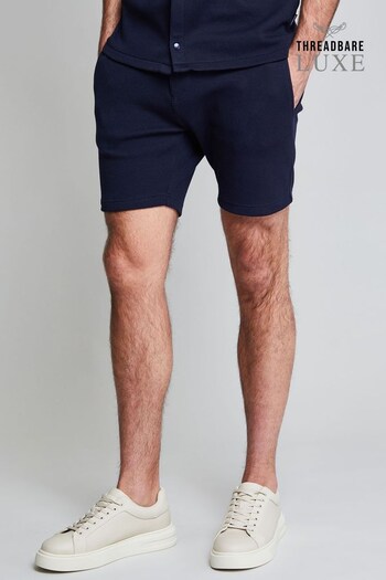 Threadbare Blue Luxe Cotton Blend Jersey Pique Fleece Shorts (K53690) | £22