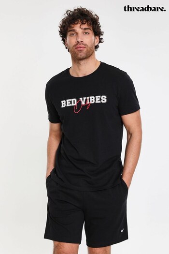 Threadbare Black Cotton Blend Short Sleeve Pyjama Set (K53702) | £22