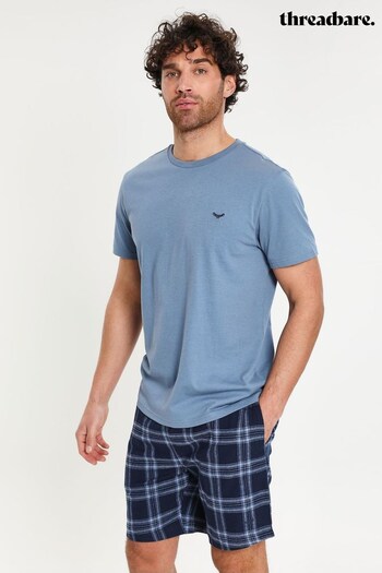 Threadbare Blue Cotton Blend Short Sleeve Pyjama Set (K53708) | £22