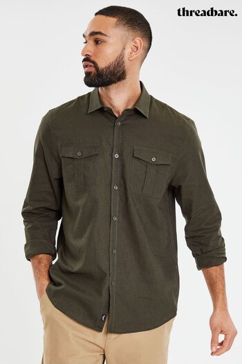 Threadbare Green Linen Blend Long Sleeve Shirt With Chest Pockets (K53723) | £28