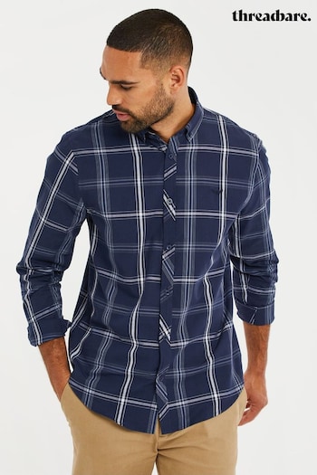 Threadbare Navy Blue Cotton Long Sleeve Check Shirt (K53754) | £24