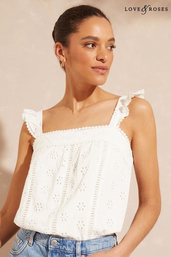 Love & Roses Ivory Broderie Lace Trim Ruffle Strap Cami (K53763) | £30